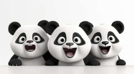 Fototapeta premium Charming collection of 3d cartoon panda bears displaying joyful expressions on white background