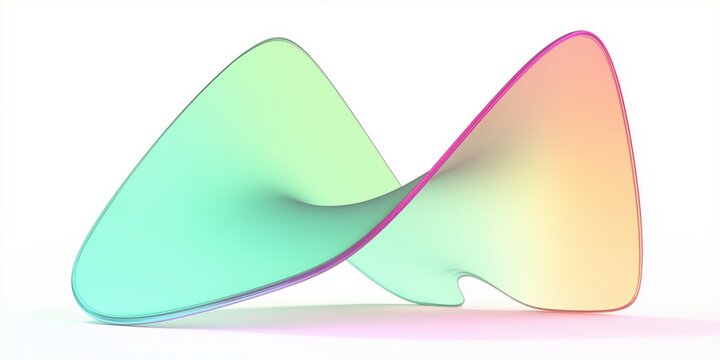 A hyperbolic paraboloid structure, smooth glassy surfaces with soft gradient colours transitioning from cyan to pale green