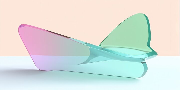 A hyperbolic paraboloid structure, smooth glassy surfaces with soft gradient colours transitioning from cyan to pale green