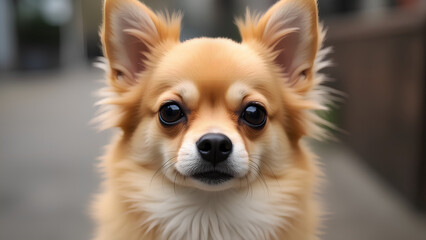 Obraz premium A golden long coat Chihuahua that lives for a long time Face seen from the front