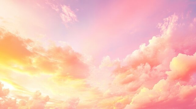 Sunset sky in the morning with sunrise and soft pink clouds with yellow tones happyday back ground