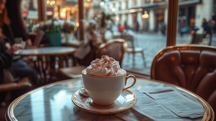 A cozy Viennese café with coffee, vintage decor, and warm lighting invites relaxation and conversation.