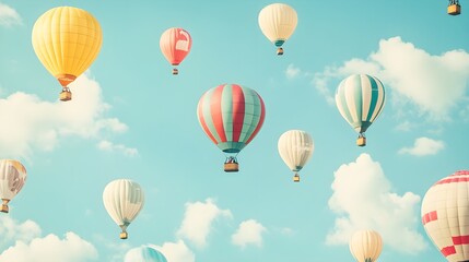 Naklejka premium Colorful Hot Air Balloons Floating in the Sky with Clouds