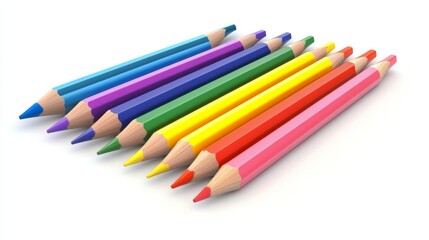 Spectrum of Creativity: A vibrant row of sharpened colored pencils stand ready to unleash artistic potential against a clean white backdrop.