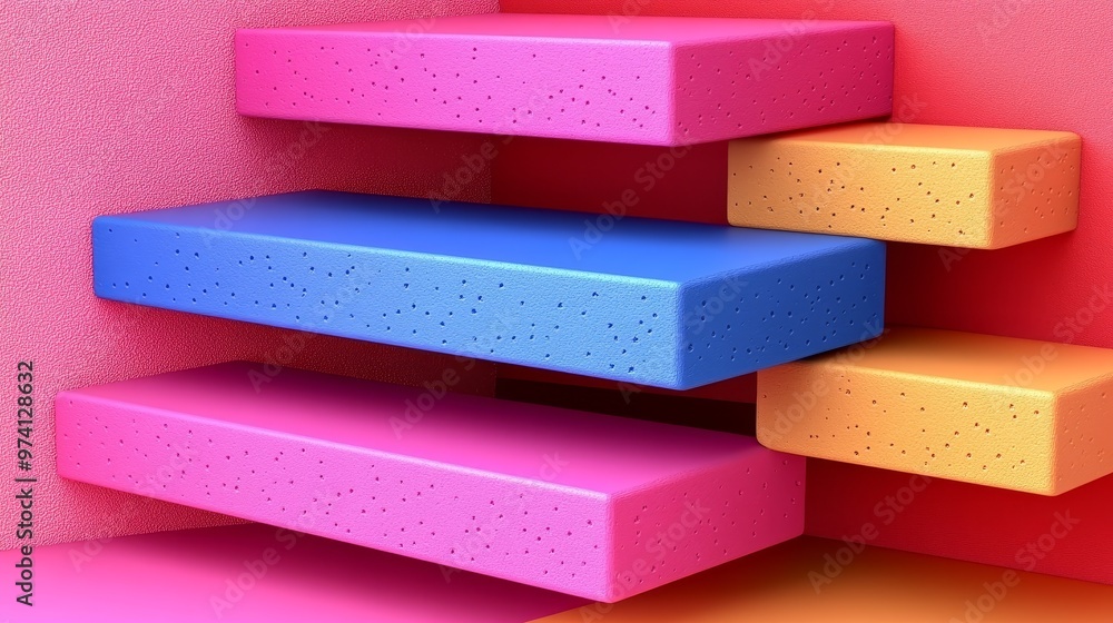 Poster colorful step-like blocks in vibrant shades create a playful and modern abstract design, perfect for