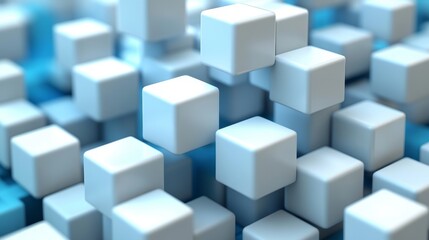 Obraz premium A captivating close-up of white cubes arranged in an abstract pattern, creating a visually striking 3D environment.
