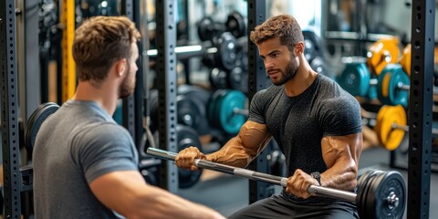 Athlete focused on strength training, lifting barbell in vibrant gym environment. Perfect for fitness and workout themes.