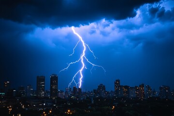 Dramatic Lightning Over City Skyline