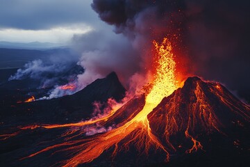 Fototapeta premium Dramatic Volcanic Eruption with Lava Flow