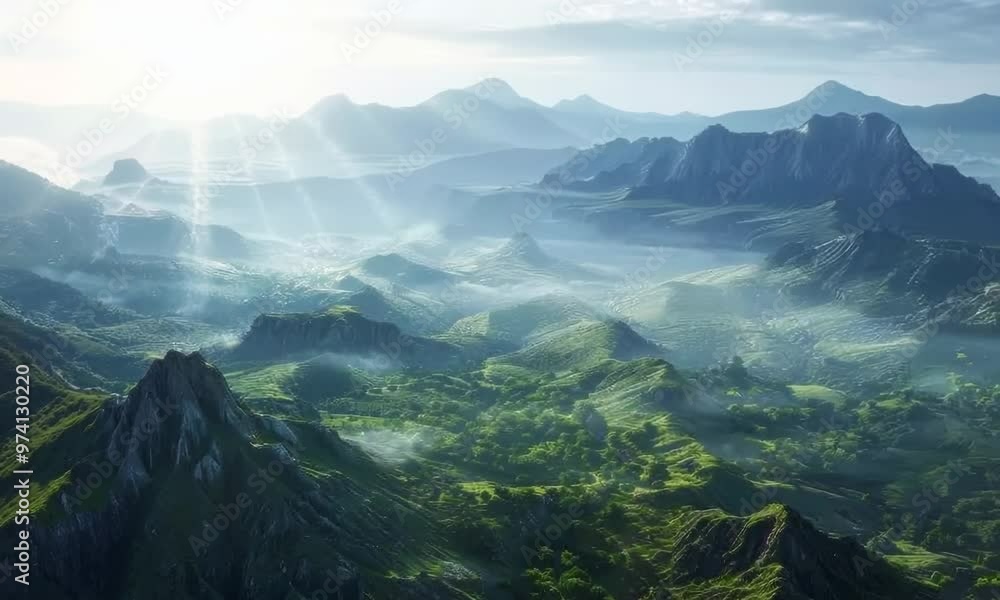 Poster Majestic mountain range under a morning sun, , Video