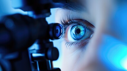 Ophtalmologist visit with close up eye photo healthcare and sight health futuristic optics advertising