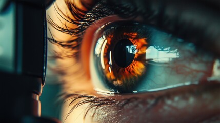 Ophtalmologist visit with close up eye photo healthcare and sight health futuristic optics advertising