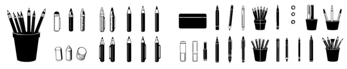 Set of pencil stand icons suitable for website design, logo, app, template, and UI.