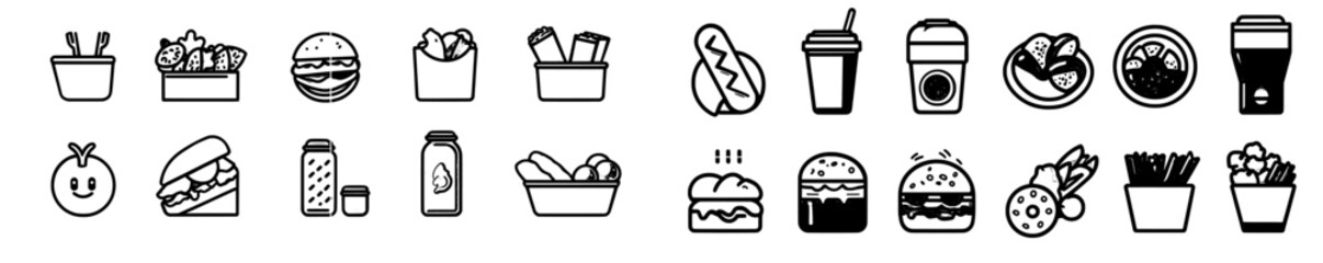 An icon set for delivery food. An illustration of modern graphic design.