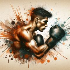 Dynamic boxer artwork with vibrant colors and powerful energy splashes