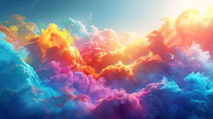 Dramatic and colorful clouds against a vibrant sunset or sunrise sky creating a stunning and ethereal landscape background  The vivid and vibrant scenery showcases the beauty and power of nature