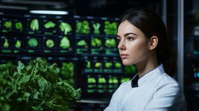 A thoughtful chef surrounded by fresh greens, contemplating culinary creativity in a modern kitchen environment.