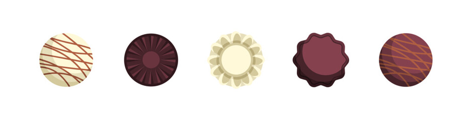 Chocolate candies set. Candy design. Flat style. Vector icons