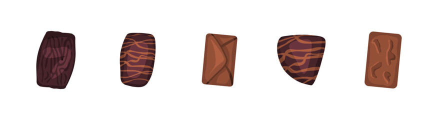 Chocolate candy icon set. Flat style. Vector icons