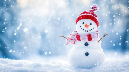 Obraz premium Smiling Snowman in Winter Wonderland