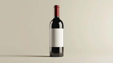  Minimalist red wine bottle with blank label on neutral background, showcasing elegance and simplicity. Ideal for modern design and sophisticated ambiance.