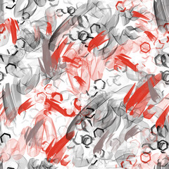 Seamless abstract pattern - Abstract red-black brush strokes on a white background.