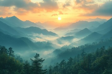 Obraz premium A peaceful sunrise over a mountain range