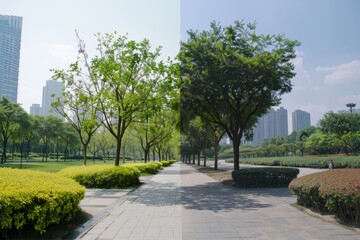 Fototapeta premium Urban Park Split in Two: Day and Night