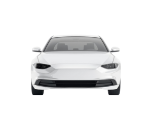 Sleek white car front view with modern design, emphasizing smooth lines and contemporary aesthetic for automotive enthusiasts.