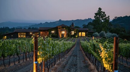 Winery Vineyard Pathway at Dusk