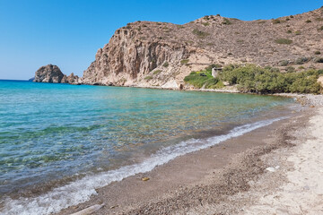 Turquoise waters at Plathiena Beach, MIlos island, Cyclades, 