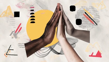 Hands high five in an artistic collage of unity and diversity