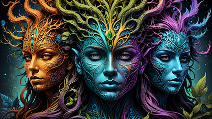 Abstraktion Geister der Natur und Gef&uuml;hle 16x9. Hintergrund f&uuml;r das Design 9.