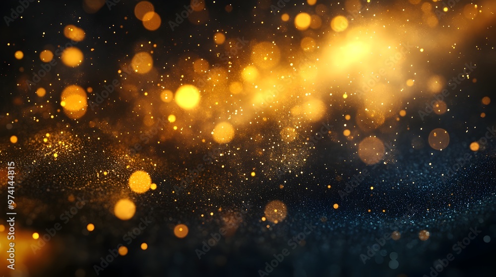 Poster scattered golden particles create a festive magical background or design element