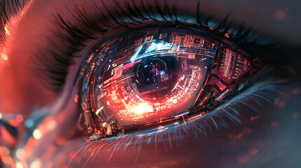 Cyborg Eye with Cityscape Reflection