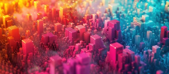 Naklejka premium Stunning digital of a vibrant futuristic cityscape with glowing colorful skyscrapers and dynamic fluid lighting effects The image showcases a modern