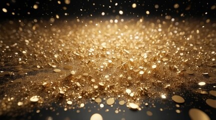 burst of golden particles spreading on a dark background
