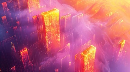 Breathtaking surreal cityscape featuring futuristic skyscrapers neon lights and a vibrant digital landscape  This dazzling