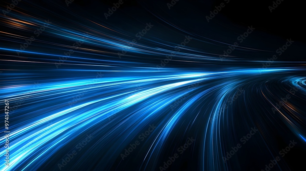 Wall mural High Speed Blue Light and Stripe Blurs Across Black Background