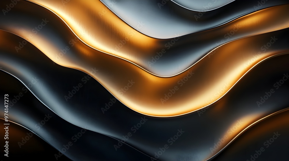 Poster mesmerizing 3d abstract wallpaper with flowing golden and black patterns