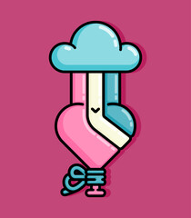 cartoon line style illustration of rainbow in clouds raining and smearing the heart symbolizing the colors of love. Clip art can be used for t shirt, clothing, print, banner, invitation, sticker