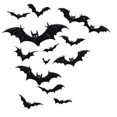 halloween vector set, Cartoon style, flocks of bats on white background, Clipart, Halloween theme