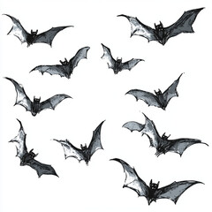 bats flying in the night, Cartoon style, flocks of bats on white background, Clipart, Halloween theme