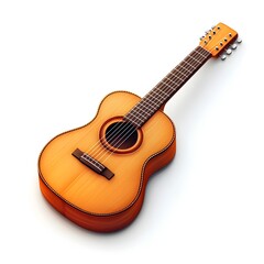 Fototapeta premium Authentic Wooden Acoustic Guitar on White Background in Isometric Design