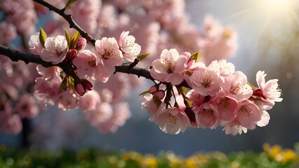 a close up of a pink cherry blossom tree branch beautiful wallpaper for desktop 
