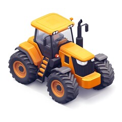 Obraz premium Detailed Yellow Tractor Icon in Isometric Perspective on White Background