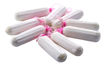 Woman's hygiene and health. White cotton tampons isolated on white background. Medical female tampons.