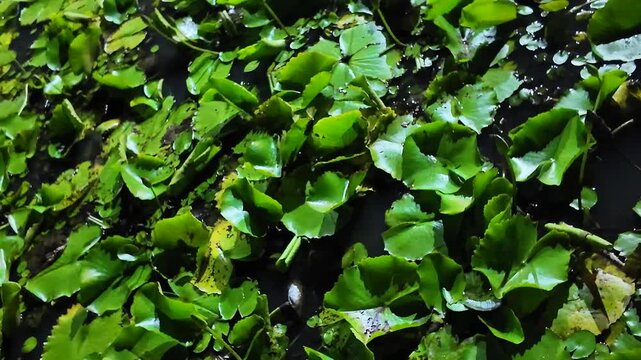 water lilies in a tropical pond during the forest night