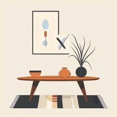 Modern home decor, coffee table and rug, flat design illustration