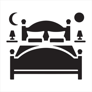 recommend clip art: Bed icon silhouette on white background
                    